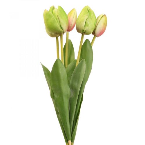 Artikel Kunstblumen Tulpe Grün, Frühlingsblume 48cm 5er-Bund
