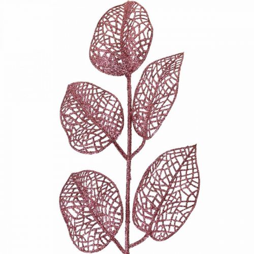 Kunstpflanzen, Deko Blätter, Kunstzweig Rosa Glitter L36cm 10St