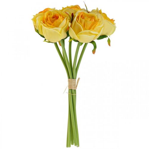 Floristik24 Kunstrosen Gelb Künstliche Rosen Seidenblumen 28cm 7St