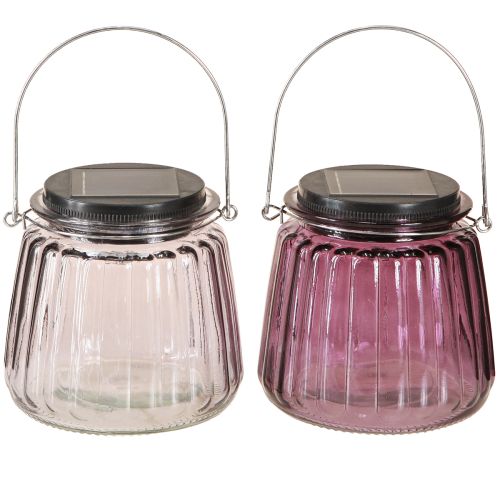 Artikel LED Gartenleuchte Glas Solar zum Hängen Lila Ø10,5cm 2St