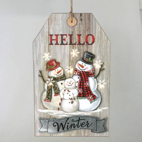 Floristik24 LED-Wandbild Schneemann „Hello Winter“ 23×38,5cm Für Batterie