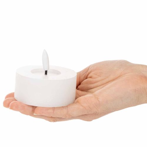 LED-XL-Teelicht Weiß Echtwachs mit Timer Warmweiß 6cm 2St | Floristik24.de