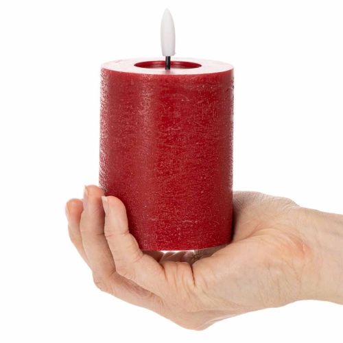 LED-Stumpenkerze aus Echtwachs in Rot mit Timer und warmweißem Licht 12cm | Floristik24.de
