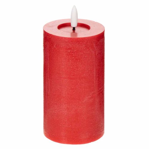 LED-Stumpenkerze in Rot mit Timer und warmweißem Licht aus Echtwachs 15cm