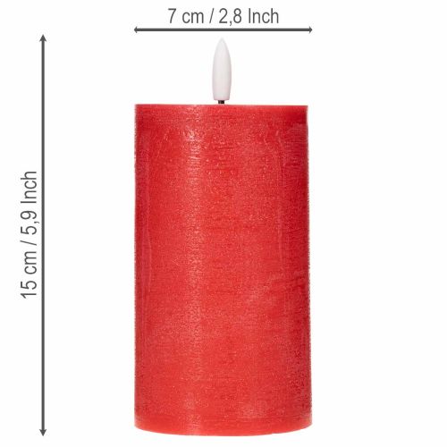 LED-Stumpenkerze in Rot mit Timer und warmweißem Licht aus Echtwachs 15cm | Floristik24.de