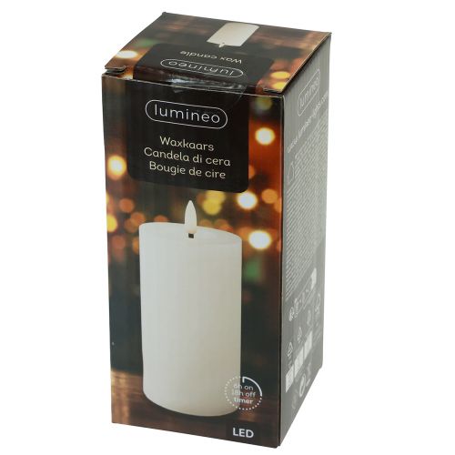 Floristik24 LED Kerze Timer Echtwachs Weiß Rustik Optik Ø7cm H15cm