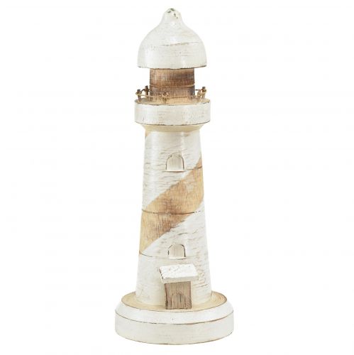 Leuchtturm Holz Maritime Deko Natur Weiß Ø10,5cm H28,5cm