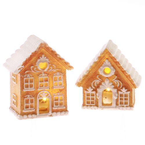 Floristik24 Lichthäuschen LED Lebkuchenhaus Braun Weiß H8/10cm 4St