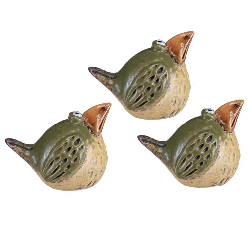 Floristik24 Lustiger Vogel Keramik Deko Frühling Grün 9×7,5×6,5cm 3 St