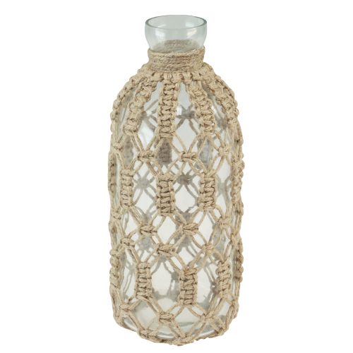 Makramee Flasche Glas Deko Vase Jute Natur Ø10,5cm H26cm