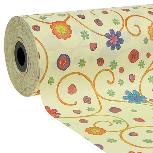Floristik24 Manschettenpapier 25cm 100m Creme mit Blumen