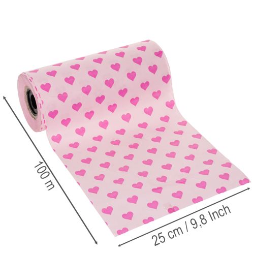 Manschettenpapier mit Herzmotiv Rosa 25cm 100m | Floristik24.de