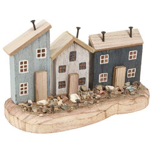 Floristik24 Maritime Deko Häuser Holz Fischerdorf Blau Weiß 26×16×10cm