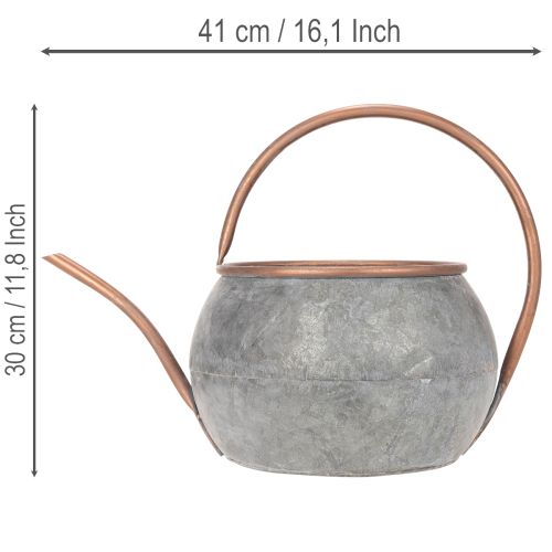 Metall Dekokanne Vintage Landhausstil, Gartendeko Gießkanne zum Bepflanzen, Silber Kupfer L41cm Ø26cm H30cm | Floristik24.de
