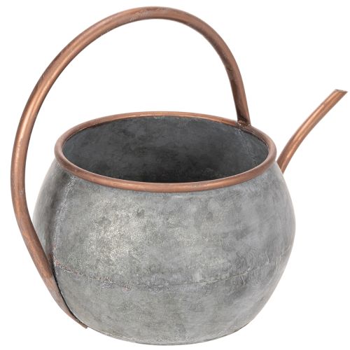 Metall Dekokanne Vintage Landhausstil, Gartendeko Gießkanne zum Bepflanzen, Silber Kupfer L41cm Ø26cm H30cm | Floristik24.de