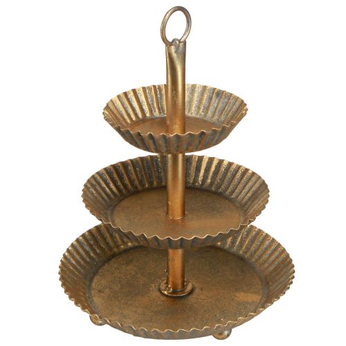 Floristik24 Metall Etagere 3-stöckig Gold Antik Vintage Ø17cm H23cm