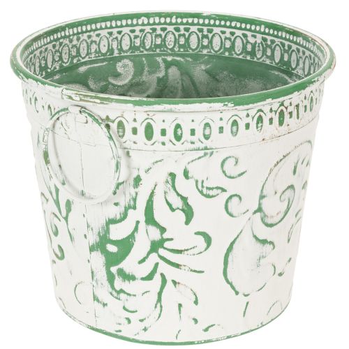 Artikel Metall-Töpfe mit Henkeln, Pflanzkübel mit Prägung Weiß, Grün Shabby Chic H20,5/18,5/16cm Ø25,5/20,5/15,5cm 3er-Set