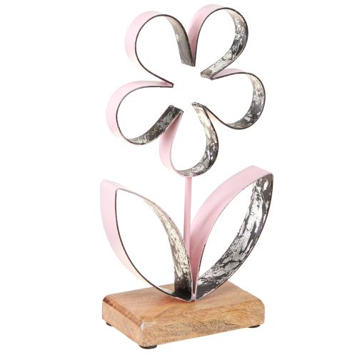 Floristik24 Metallblume auf Holz Sockel Rosa Silber Vintage H29cm