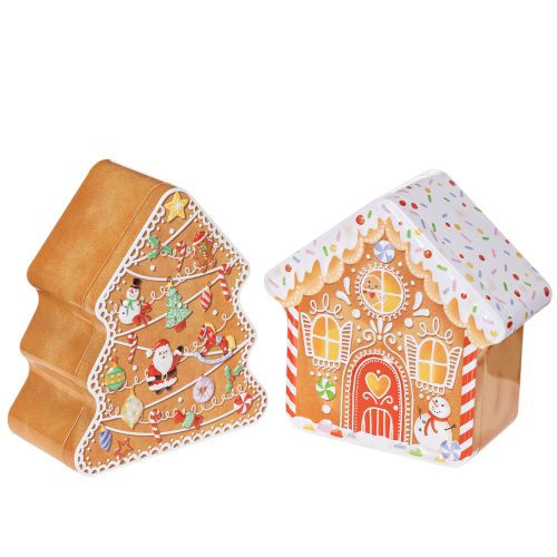 Weihnachtsdose Keksdose Tannenbaum und Haus Lebkuchenoptik 14cm 2St kaufen | Floristik24.de