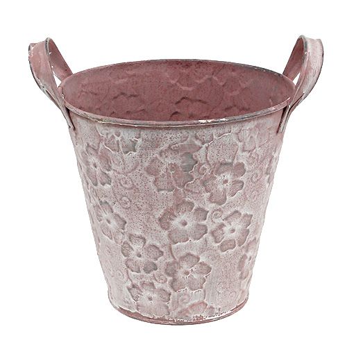 Floristik24 Metalleimer mit Blumen Rosa Ø15,5cm H15cm