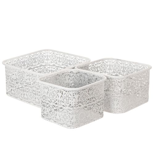 Metallschalen Spitzenmuster, Dekogefäß Eckig, Shabby Chic, Weiß 27/23/19cm H13,5cm 3er-Set kaufen | Floristik24.de