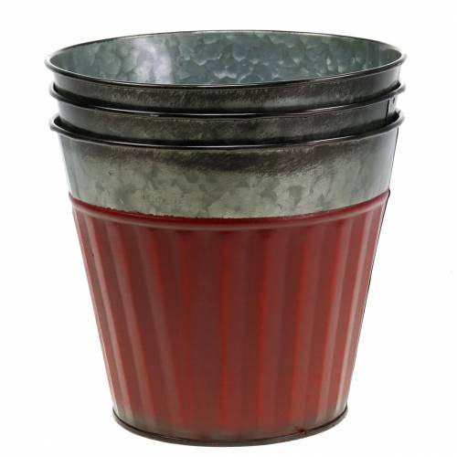 Floristik24 Pflanztopf Rot, Silber Zink Ø17,5cm H15cm 3er-Set