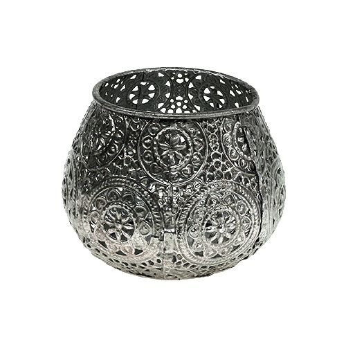 Floristik24 Metallwindlicht Silber orientalisch Ø10cm H7,5cm 1St