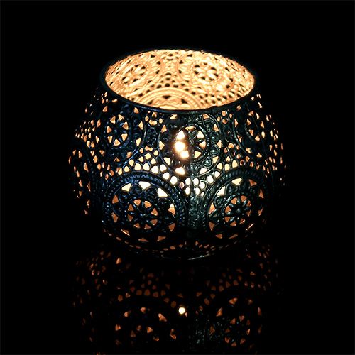 Floristik24 Metallwindlicht Silber orientalisch Ø10cm H7,5cm 1St