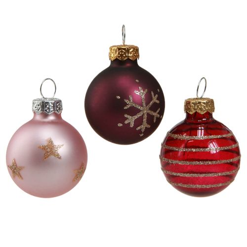 Floristik24 Mini Christbaumkugeln Glas Rosa Berry Gold Ø3cm 9 St