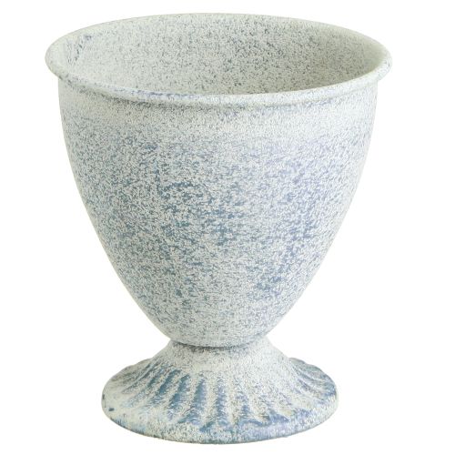 Floristik24 Mini Pokal Vase Kelch Metall Weiß Blau Vintage Dekoration 11,5cm 2er Set