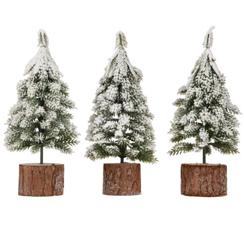 Mini Tannenbaum Holz Sockel Grün Weiß Ø8cm H18cm 3St | Floristik24.de