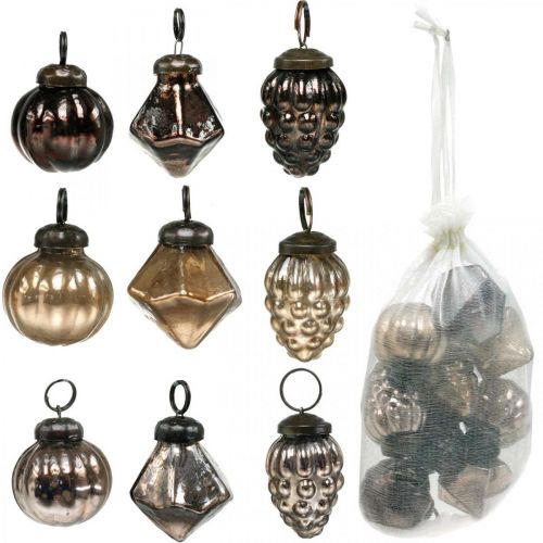 Floristik24 Mini-Weihnachtskugeln, Diamant/Kugel/Zapfen, Glasanhänger-Mix Antik-Optik Ø3–3,5cm H4,5–5,5cm 9St