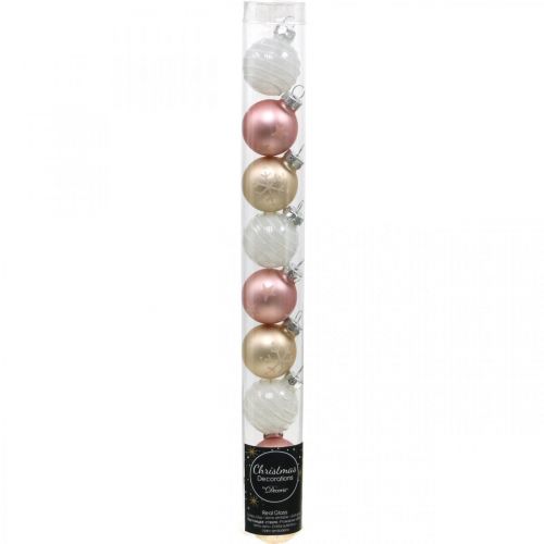 Artikel Mini Weihnachtskugeln Creme, Rosa, Weiß Echtglas Ø3cm 9St