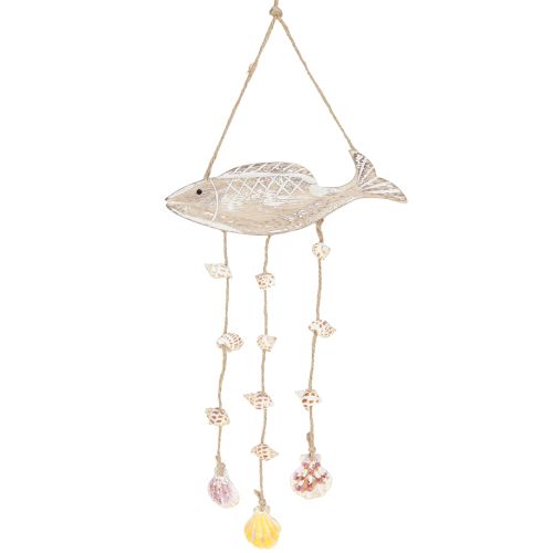 Floristik24 Mobile Maritim Holzfisch Muscheln Natur Weiß L20cm 2St