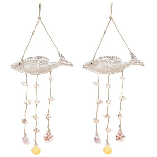 Artikel Mobile Maritim Holzfisch Muscheln Natur Weiß L20cm 2St