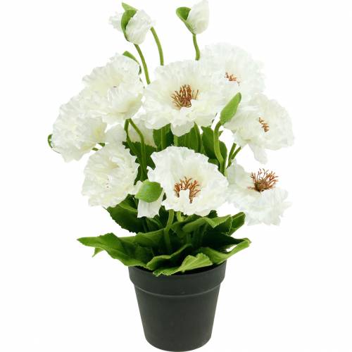 Mohnstrauß 14-fach 45 cm weiß Deko Floristenqualität Kunstblumen 