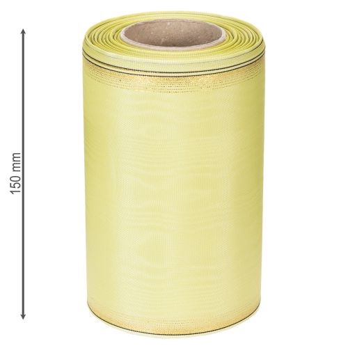 Moiré Kranzband 150mm 25m in Hellgrün mit Goldrand für Floristik und Deko | Floristik24.de