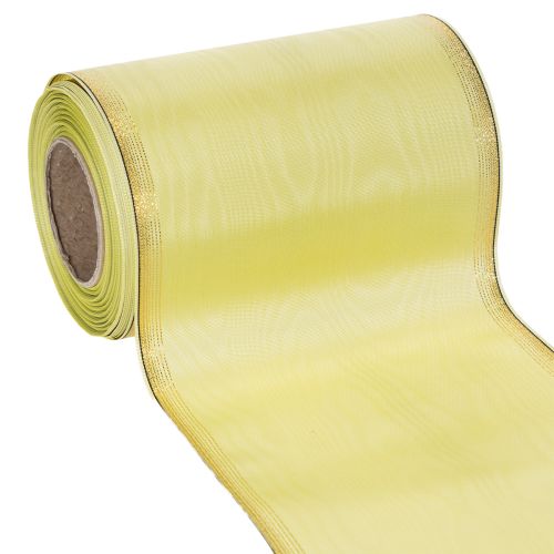 Moiré Kranzband 150mm 25m in Hellgrün mit Goldrand für Floristik und Deko kaufen | Floristik24.de