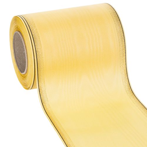 Moiré Kranzband Gelb mit Goldverzierung 125mm 25m - Hochwertiges Trauerband Dekoband Schleifenband kaufen | Floristik24.de