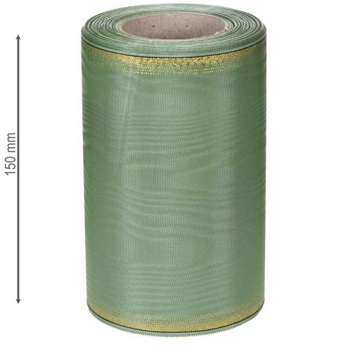 Artikel Moiré Kranzband Salbei-Grün mit Goldrand, 150mm x 25m, Dekoratives Band für Floristik und Kränze