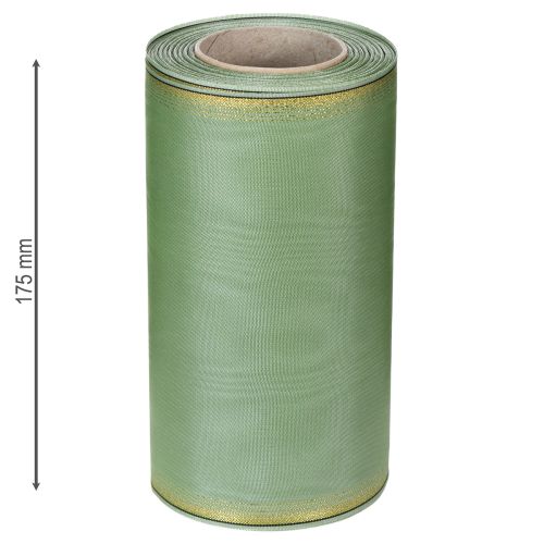 Moiré Kranzband Salbei Grün mit Goldrand - 175mm x 25m - Deko-Band für Floristik & Feierlichkeiten | Floristik24.de