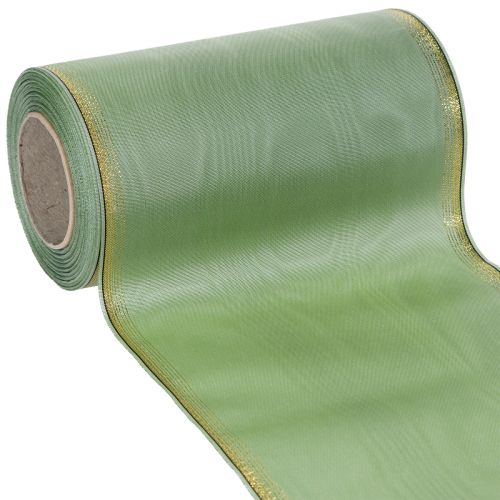 Moiré Kranzband Salbei Grün mit Goldrand - 175mm x 25m - Deko-Band für Floristik & Feierlichkeiten kaufen | Floristik24.de