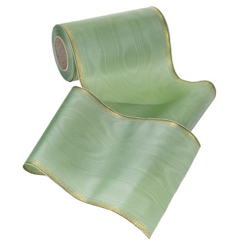 Moiré Kranzband Salbei Grün mit Goldrand - 175mm x 25m - Deko-Band für Floristik & Feierlichkeiten | Floristik24.de