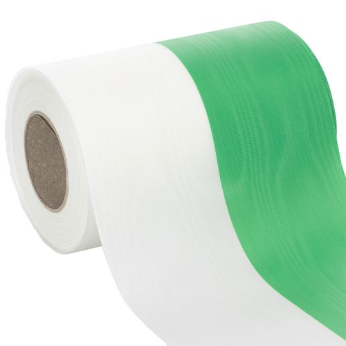 Artikel Moiré Kranzband grün-weiß 150mm, Dekorationsband, Schleifenband, Taft-Qualität 25m