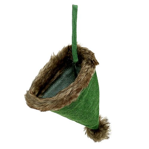 Floristik24 Mütze mit Fellrand zum Hängen 28cm Grün