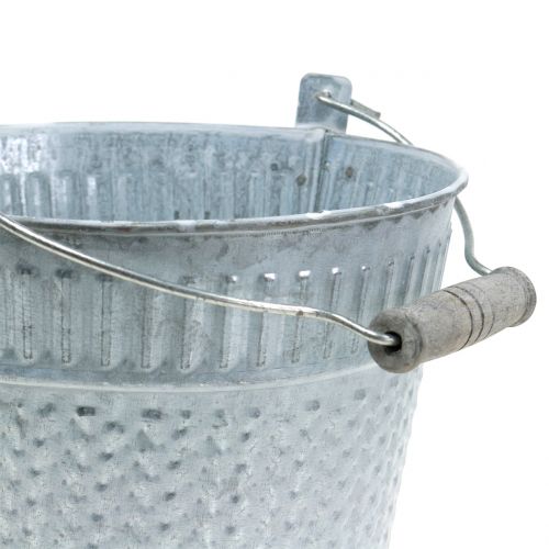 Floristik24 Zinkeimer mit Flechtmuster Grau, Weiß gewaschen Ø18cm H17,5cm