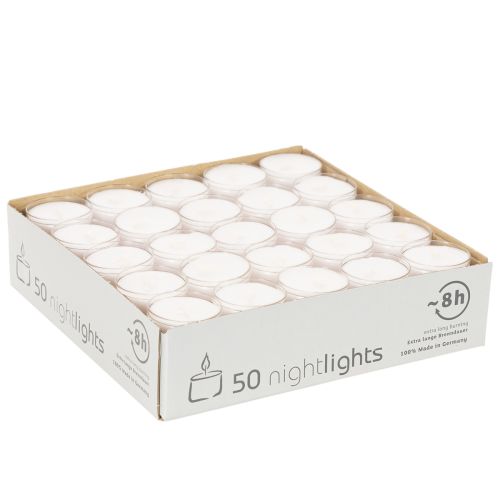 Nachtlichter Teelichter Weiß in Plastikschale 8 Stunden 50 St | Floristik24.de