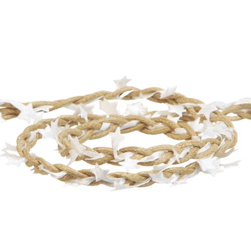 Floristik24 Natürliches Dekorationsband mit weißen Sternen Breit 5mm Länge 8m
