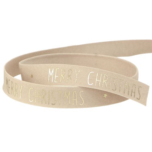 Floristik24 Natürliches Samt Weihnachtsband mit 'Merry Christmas' in Gold Breit 15mm Länge 5m