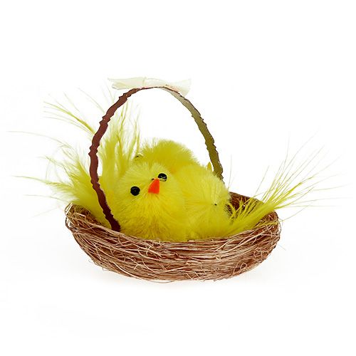 Floristik24 Deko-Nest mit Chenille-Küken Gelb 5cm 4St